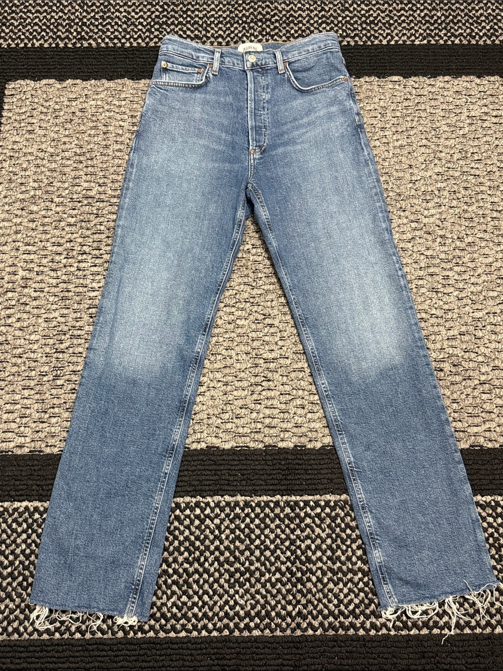 AGOLDE 90s Pinch Long Jeans 27 High Rise Straight Leg Raw Hem Premium Denim